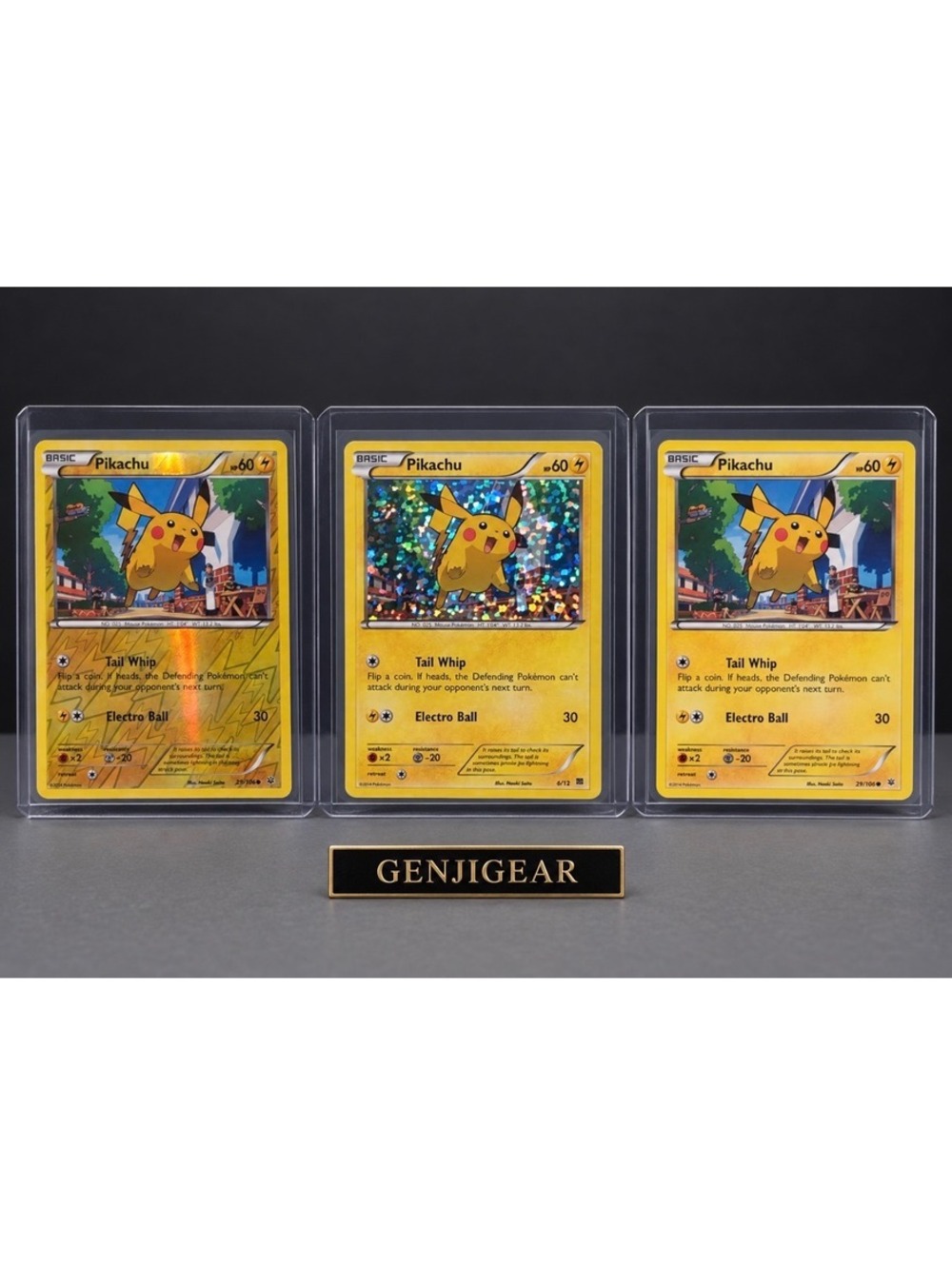 Set of 3 Pikachu Pokémon Trading Cards - Includes Holo and Regular Editions